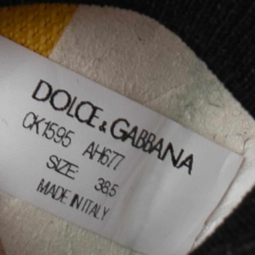 Dolce & Gabbana Yellow Knit Fabric Sorrento Logo Slip-On Sneakers Size 38.5 In New Condition In Dubai, Al Qouz 2