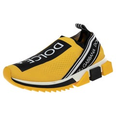 Dolce & Gabbana Yellow Knit Fabric Sorrento Logo Slip-On Sneakers Size 38.5
