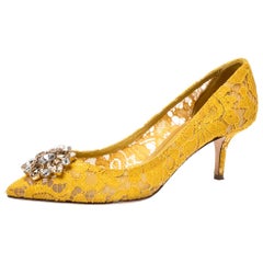 Dolce & Gabbana Gelb Spitze Bellucci Kristall spitze Zehe Pumps Größe 40