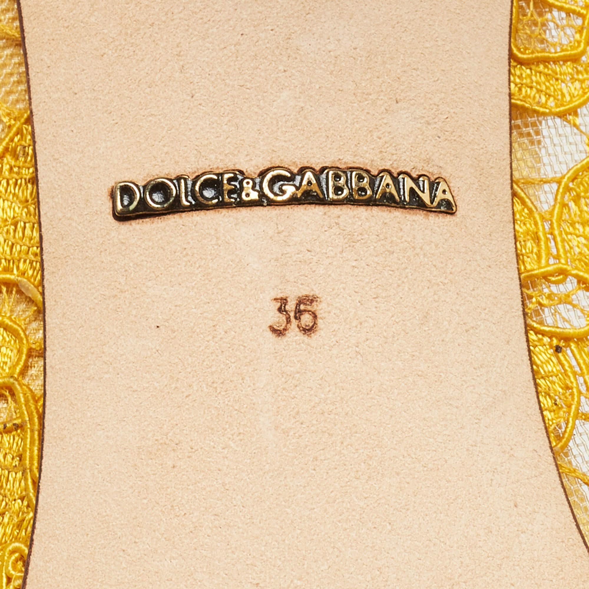 Dolce & Gabbana Yellow Lace Bellucci Pumps Size 36 3