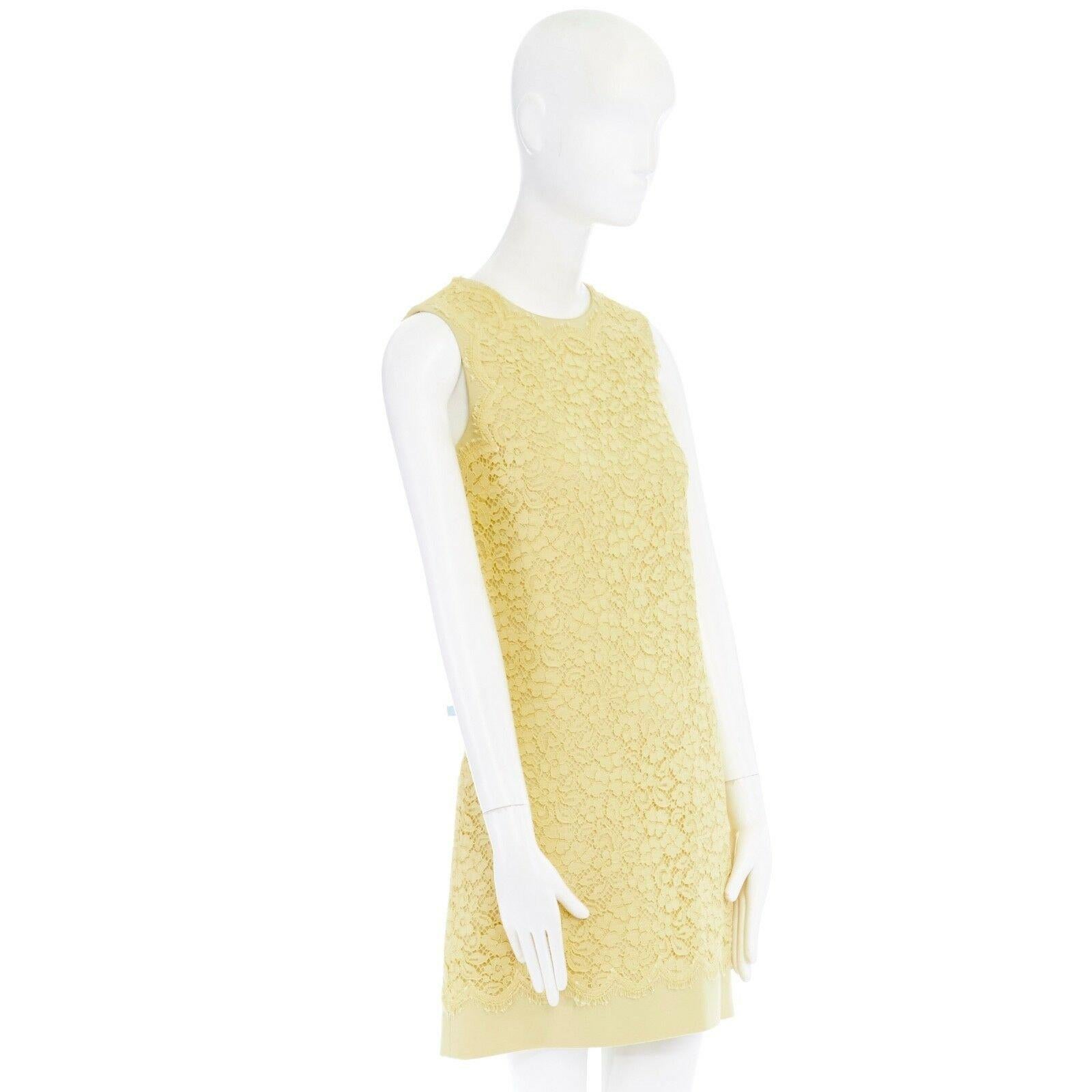 DOLCE GABBANA yellow lace overlayed wool crepe sleeveless A-line dress IT40 S In Excellent Condition In Hong Kong, NT