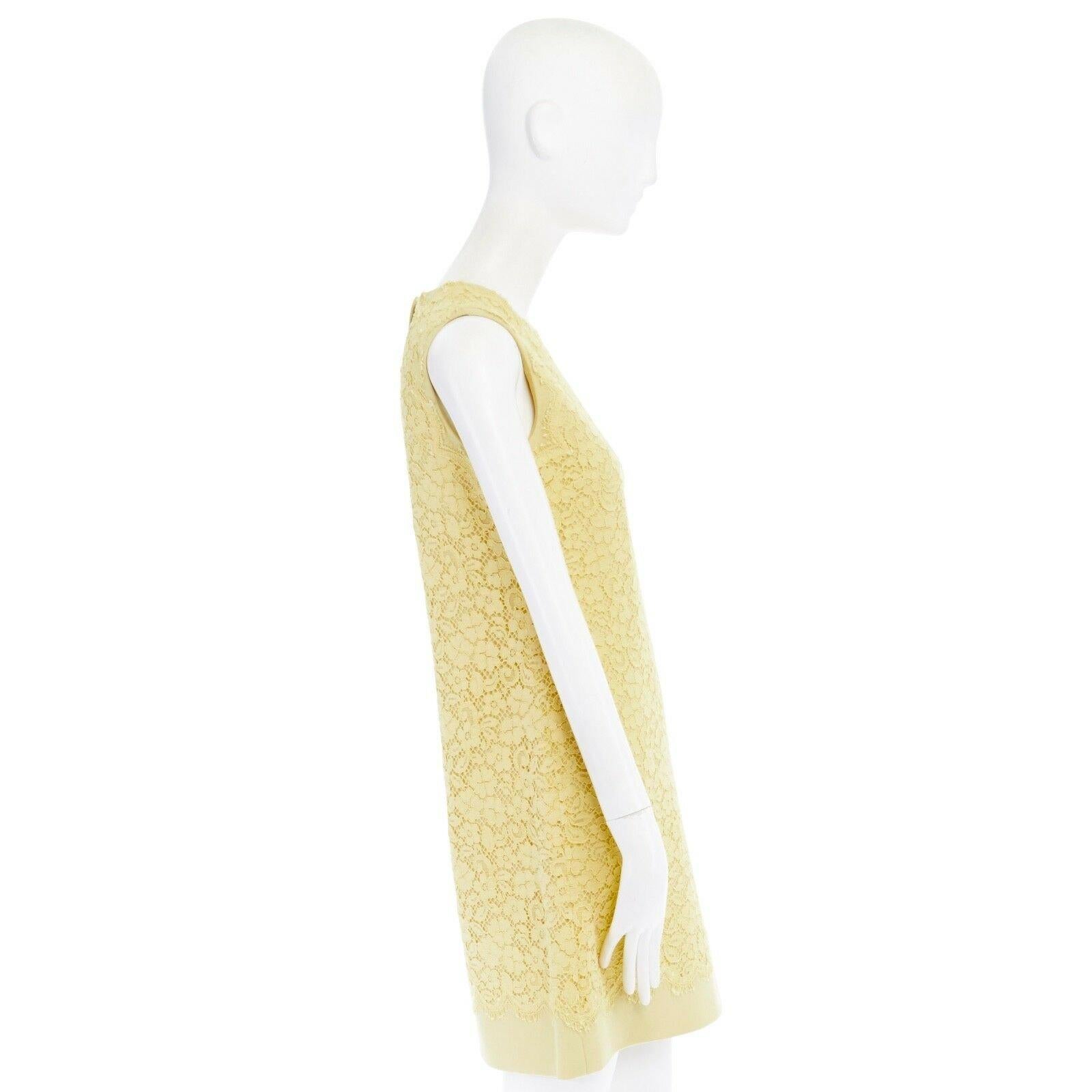Women's DOLCE GABBANA yellow lace overlayed wool crepe sleeveless A-line dress IT40 S