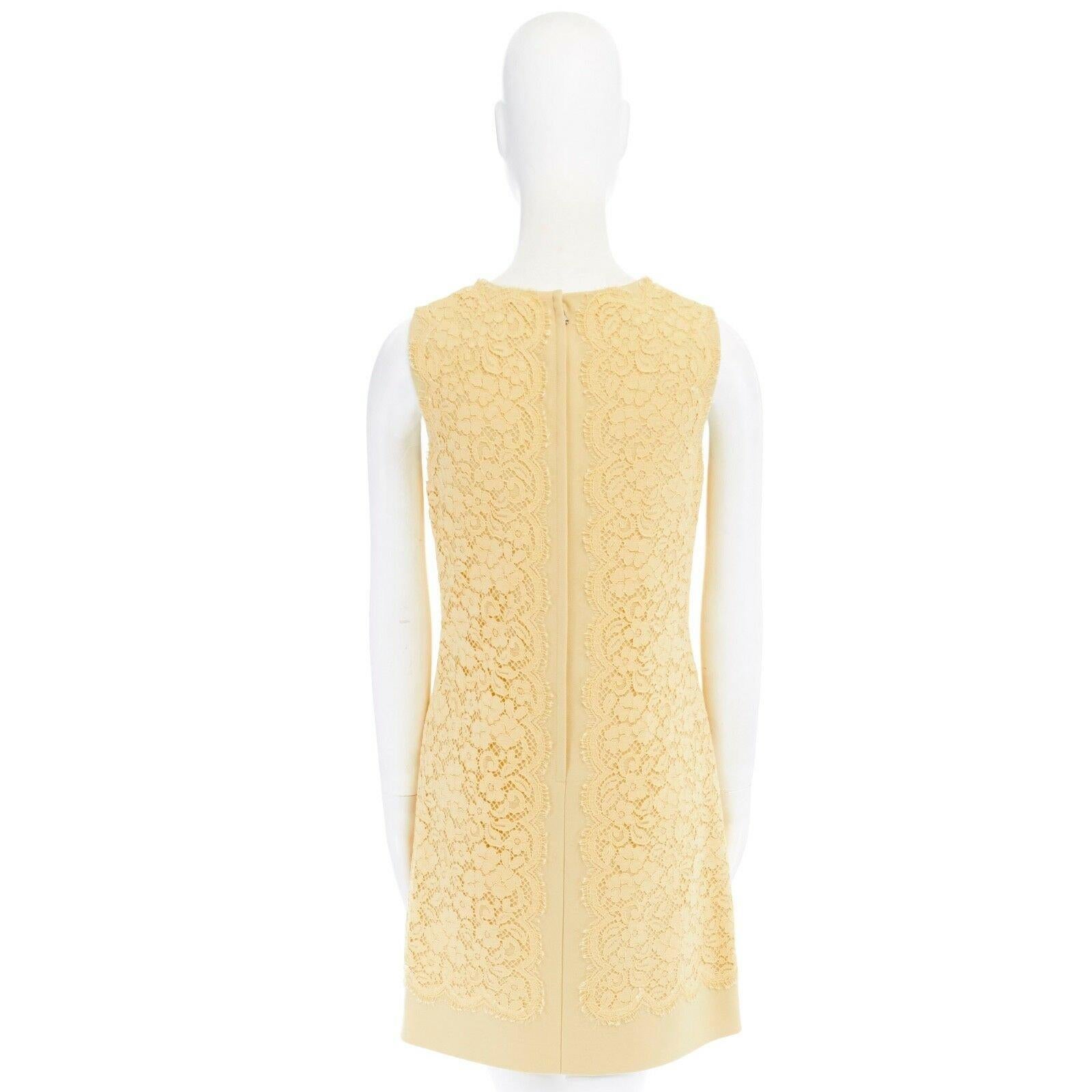 DOLCE GABBANA yellow lace overlayed wool crepe sleeveless A-line dress IT40 S 1