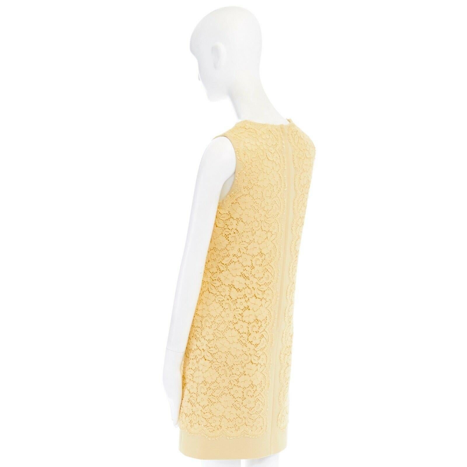 DOLCE GABBANA yellow lace overlayed wool crepe sleeveless A-line dress IT40 S 2
