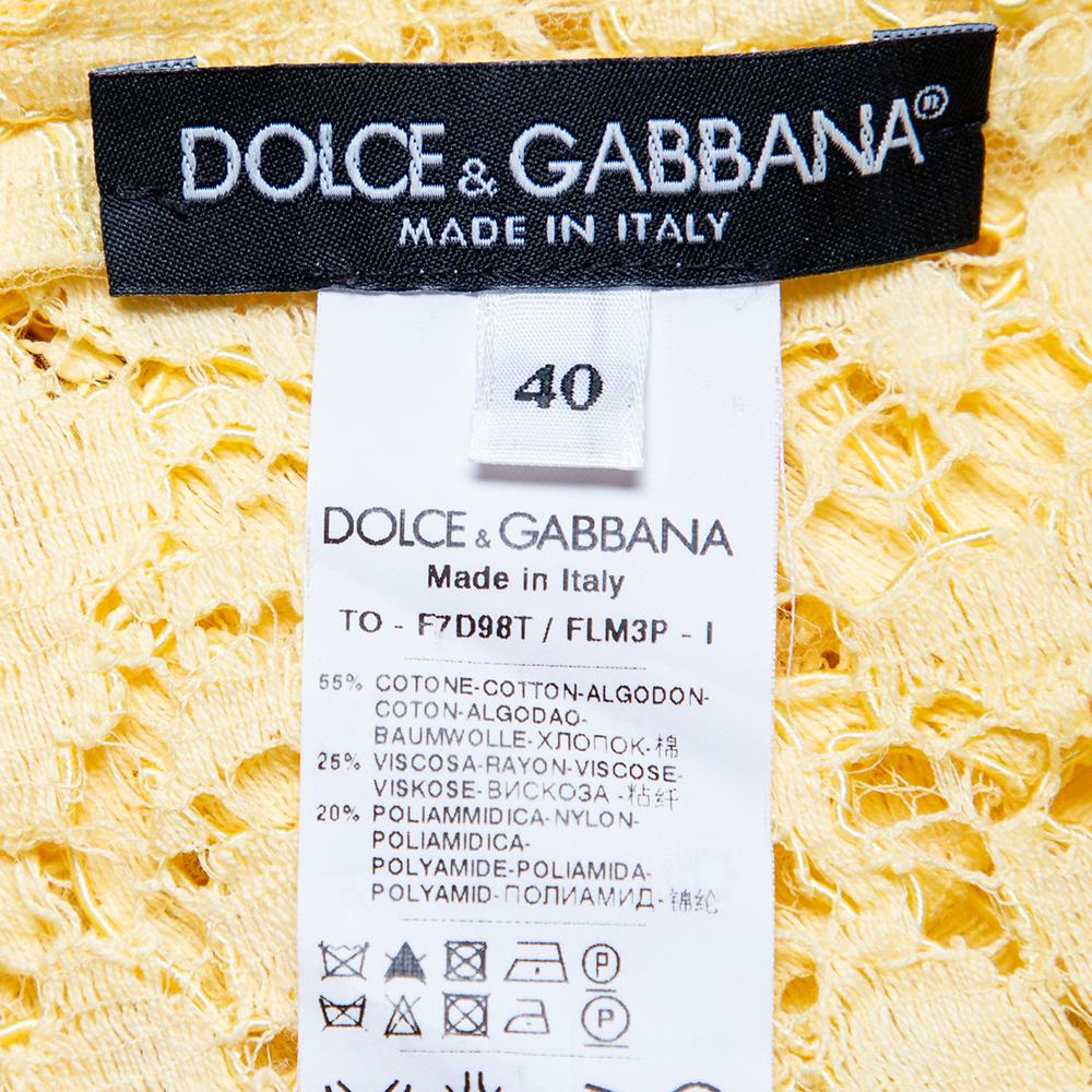 Dolce & Gabbana Yellow Lace Scallop Detail Sleeveless Top S 1