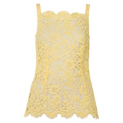 Dolce & Gabbana Yellow Lace Scallop Detail Sleeveless Top S
