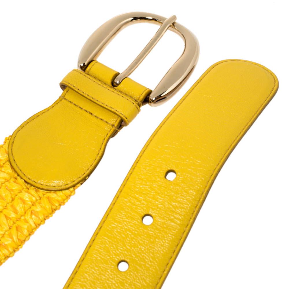 Women's Dolce & Gabbana Yellow Leather and Straw Elastic Waist Belt 70 CM
