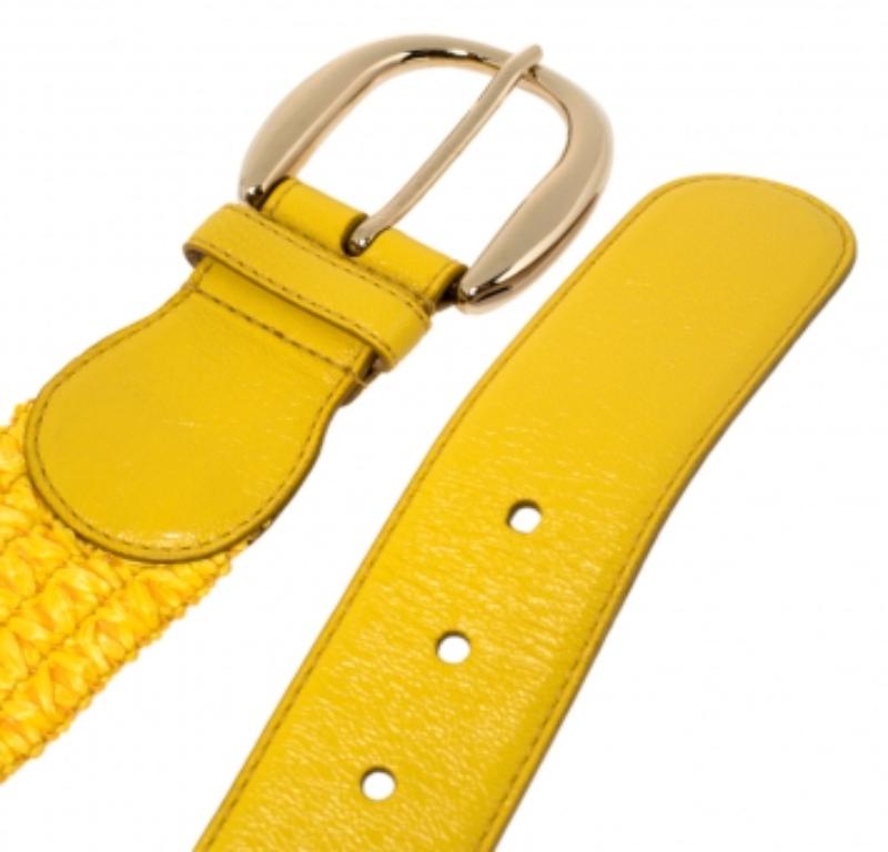 Women's Dolce & Gabbana Yellow Leather and Straw Elastic Waist Belt 70 CM For Sale