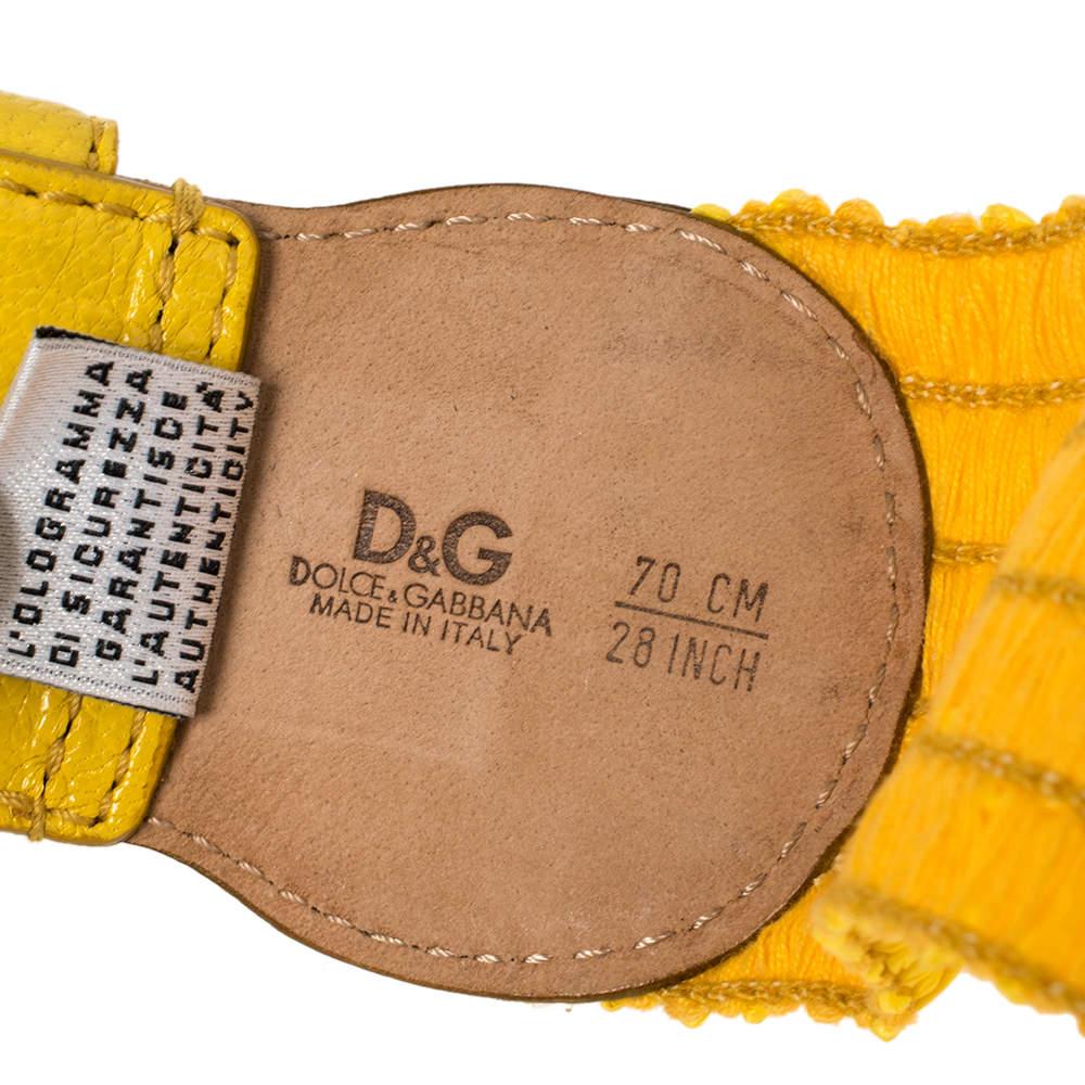 Dolce & Gabbana Yellow Leather and Straw Elastic Waist Belt 70 CM 1