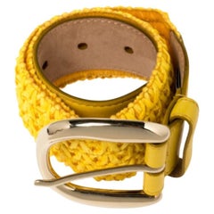 Dolce & Gabbana Yellow Leather and Straw Elastic Waist Belt 70 CM
