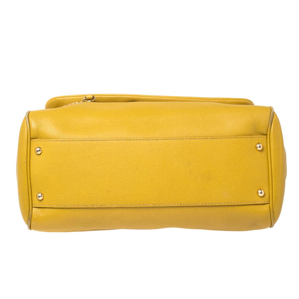 Dolce & Gabbana Yellow Leather Large Miss Sicily Top Handle Bag 4