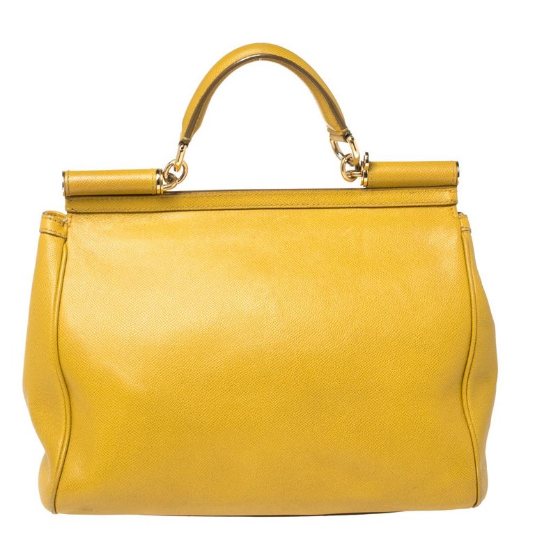 Dolce and Gabbana Yellow Leather Large Miss Sicily Top Handle Bag at ...