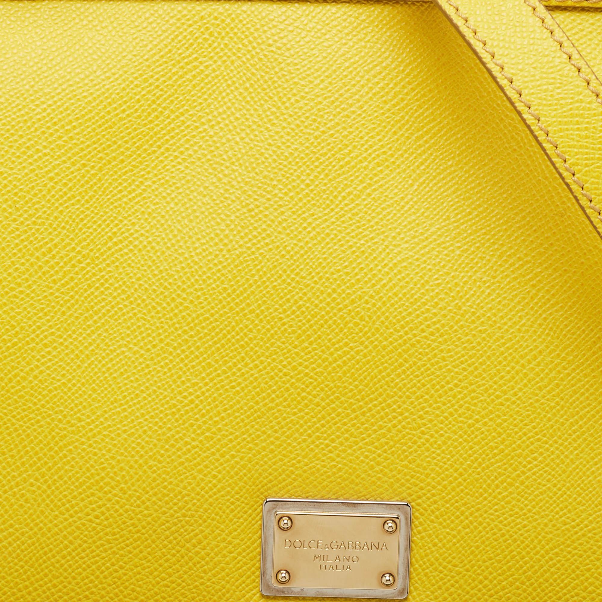 Dolce & Gabbana Yellow Leather Large Miss Sicily Top Handle Bag For Sale 3
