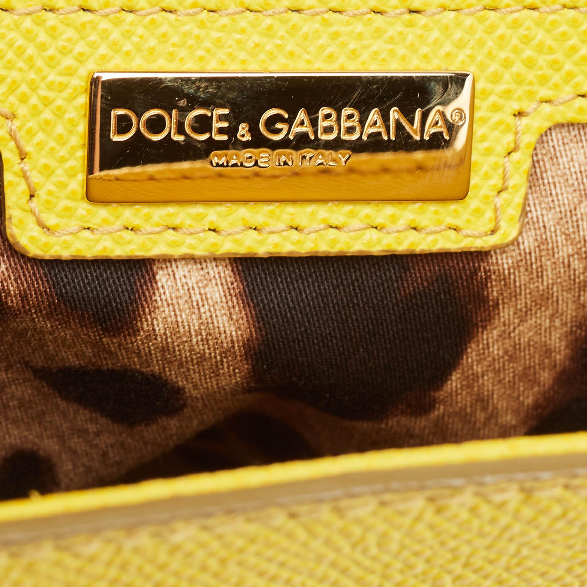Dolce & Gabbana Yellow Leather Large Miss Sicily Top Handle Bag For Sale 4