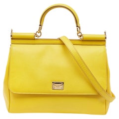 Dolce & Gabbana Yellow Leather Large Miss Sicily Top Handle Bag