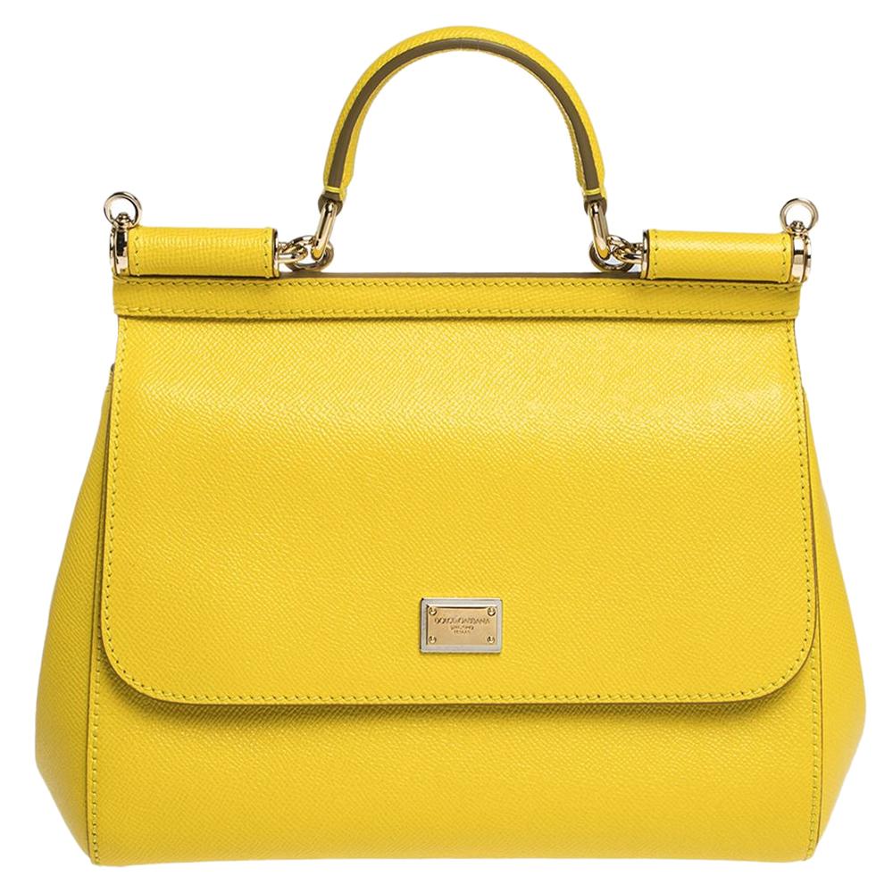 Dolce & Gabbana Yellow Leather Medium Miss Sicily Bag