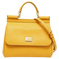 Dolce & Gabbana Yellow Leather Medium Miss Sicily Top Handle Bag