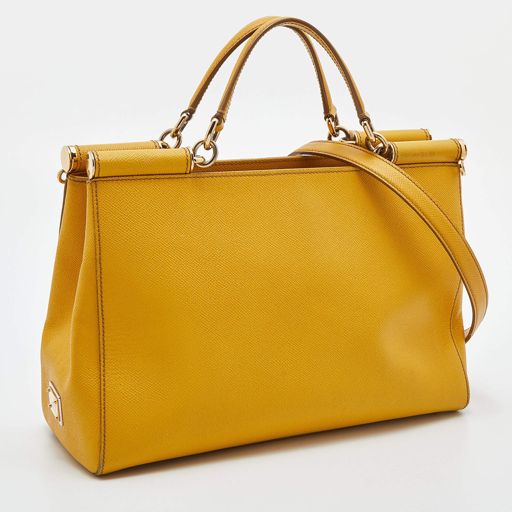 Women's Dolce & Gabbana Yellow Leather Miss Sicily Shopper Tote