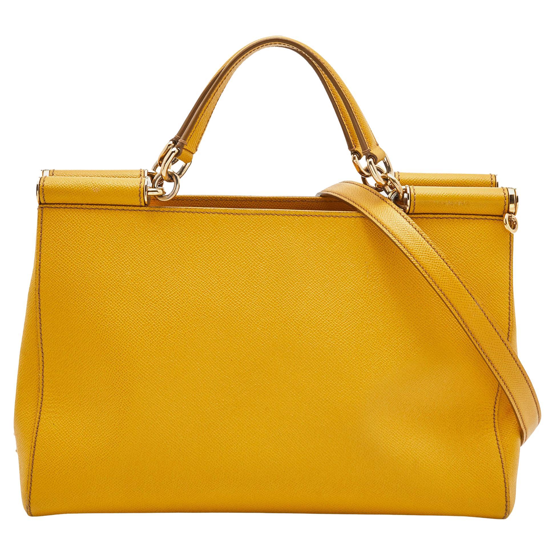 Dolce & Gabbana Yellow Leather Miss Sicily Shopper Tote