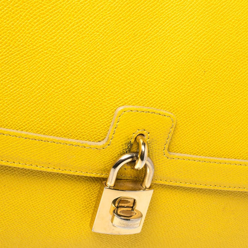 Dolce & Gabbana Yellow Leather Padlock Top Handle Bag 1