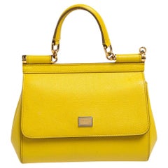 Dolce & Gabbana Yellow Leather Small Miss Sicily Top Handle Bag