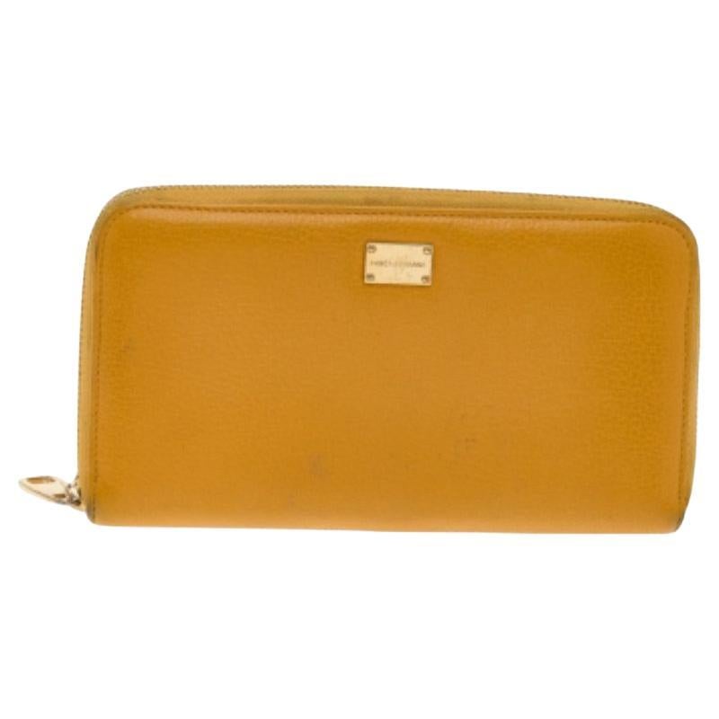 Dolce & Gabbana Yellow Leather Zip Around Wallet