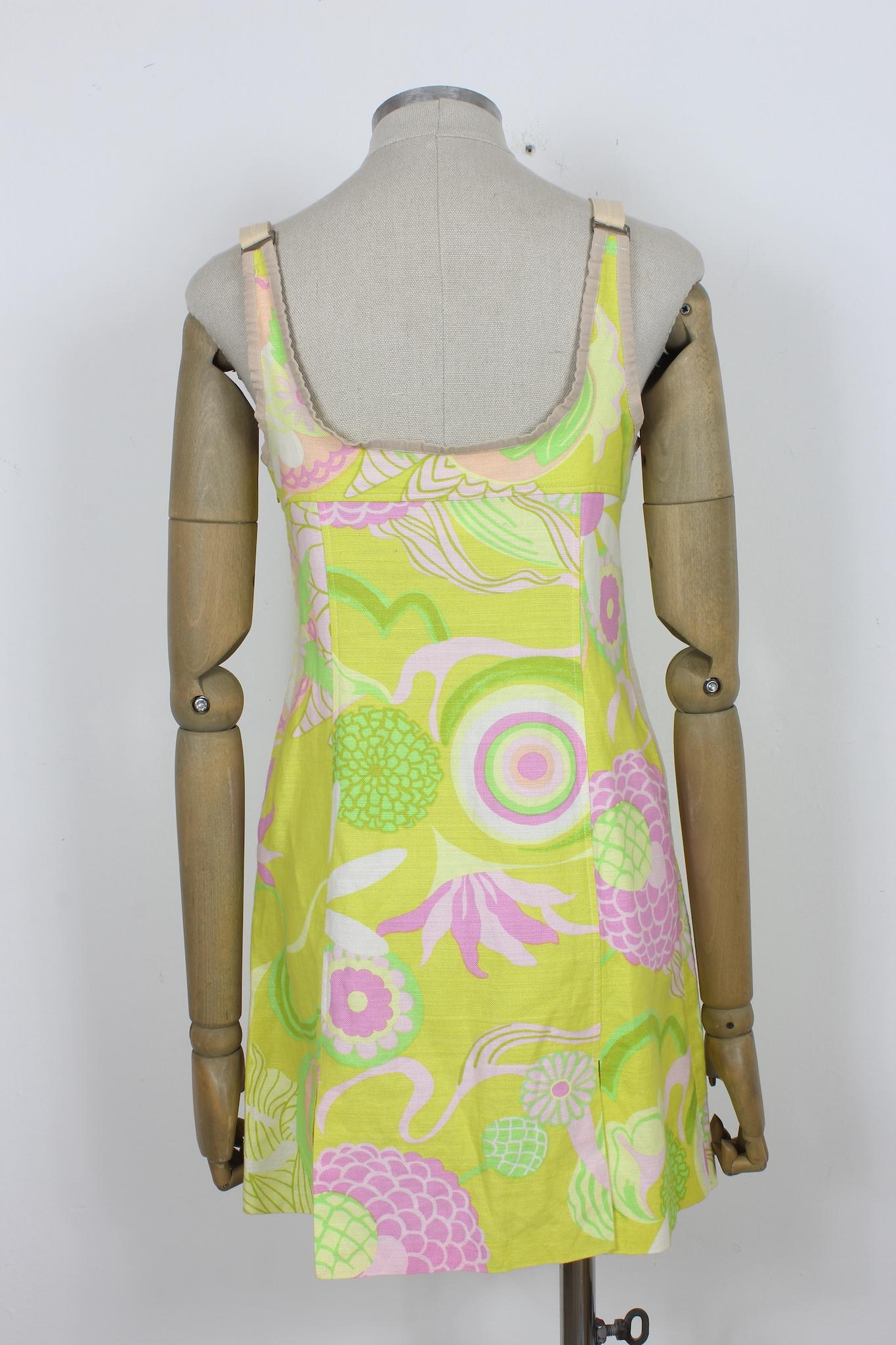 Dolce & Gabbana Yellow Linen Floral Vintage Sheath Dress 2000s In Good Condition In Brindisi, Bt