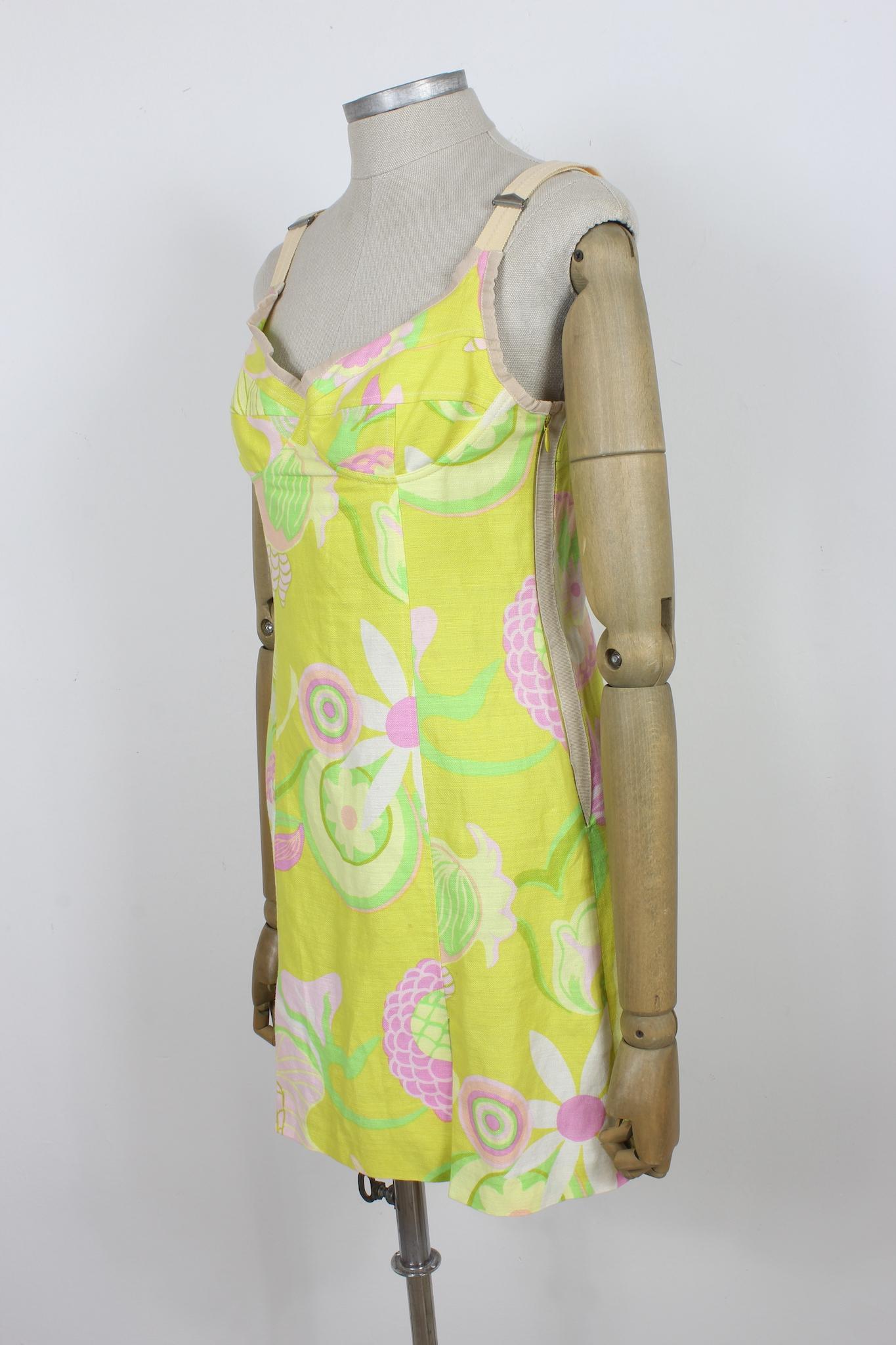 Dolce & Gabbana Yellow Linen Floral Vintage Sheath Dress 2000s 1