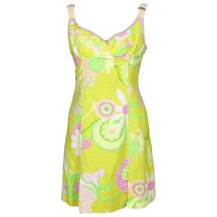 Dolce & Gabbana Yellow Linen Floral Vintage Sheath Dress 2000s