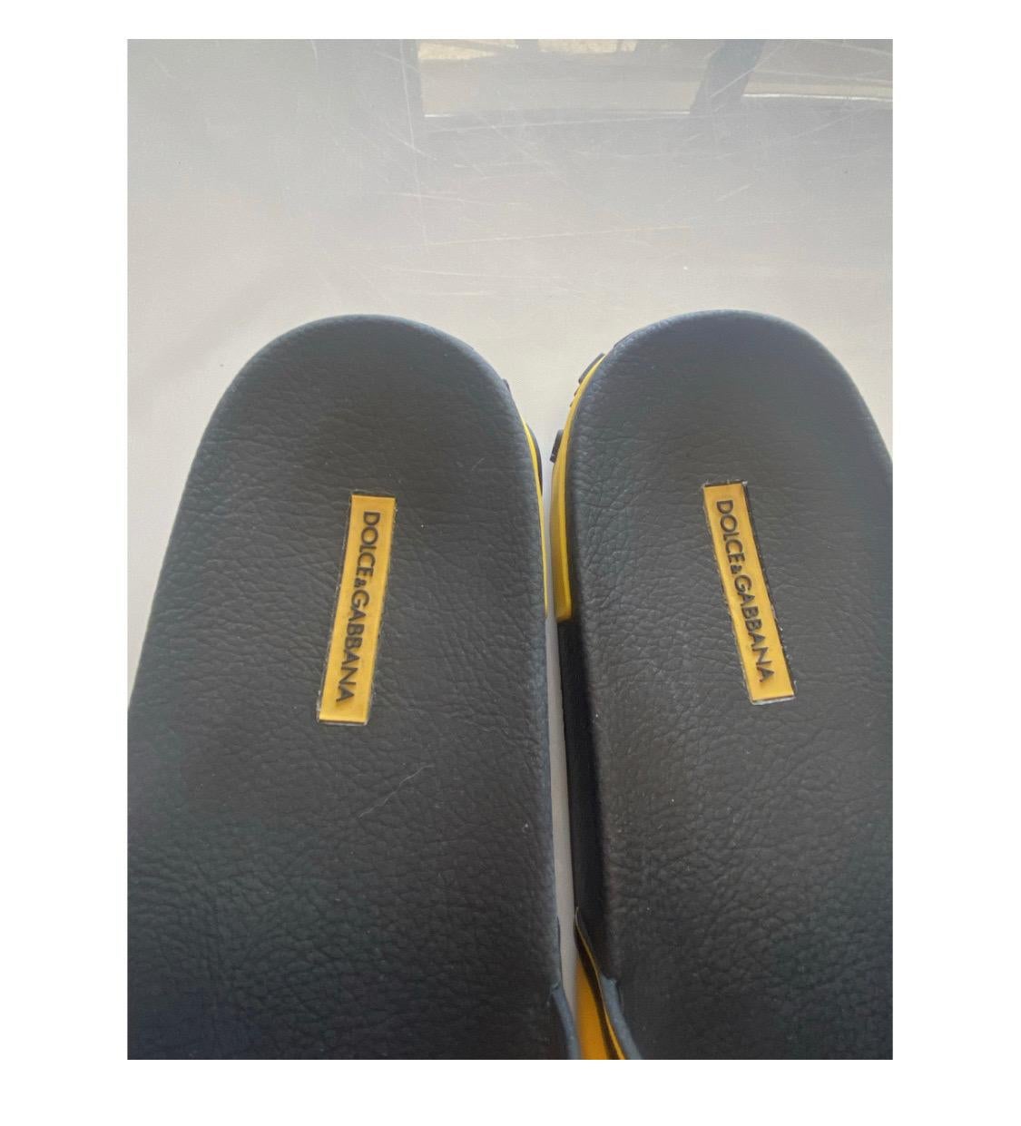 Women's or Men's Dolce & Gabbana Yellow Logo flip
flops shoes slides
