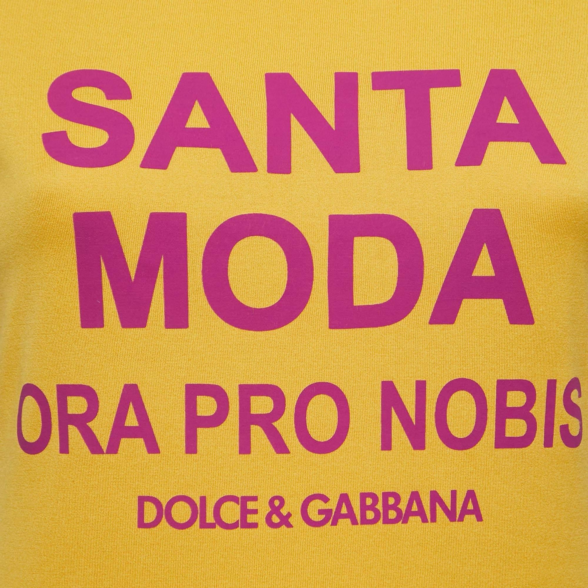 Dolce & Gabbana Yellow Logo Print Cotton Short Sleeve T-Shirt XS In Good Condition For Sale In Dubai, Al Qouz 2