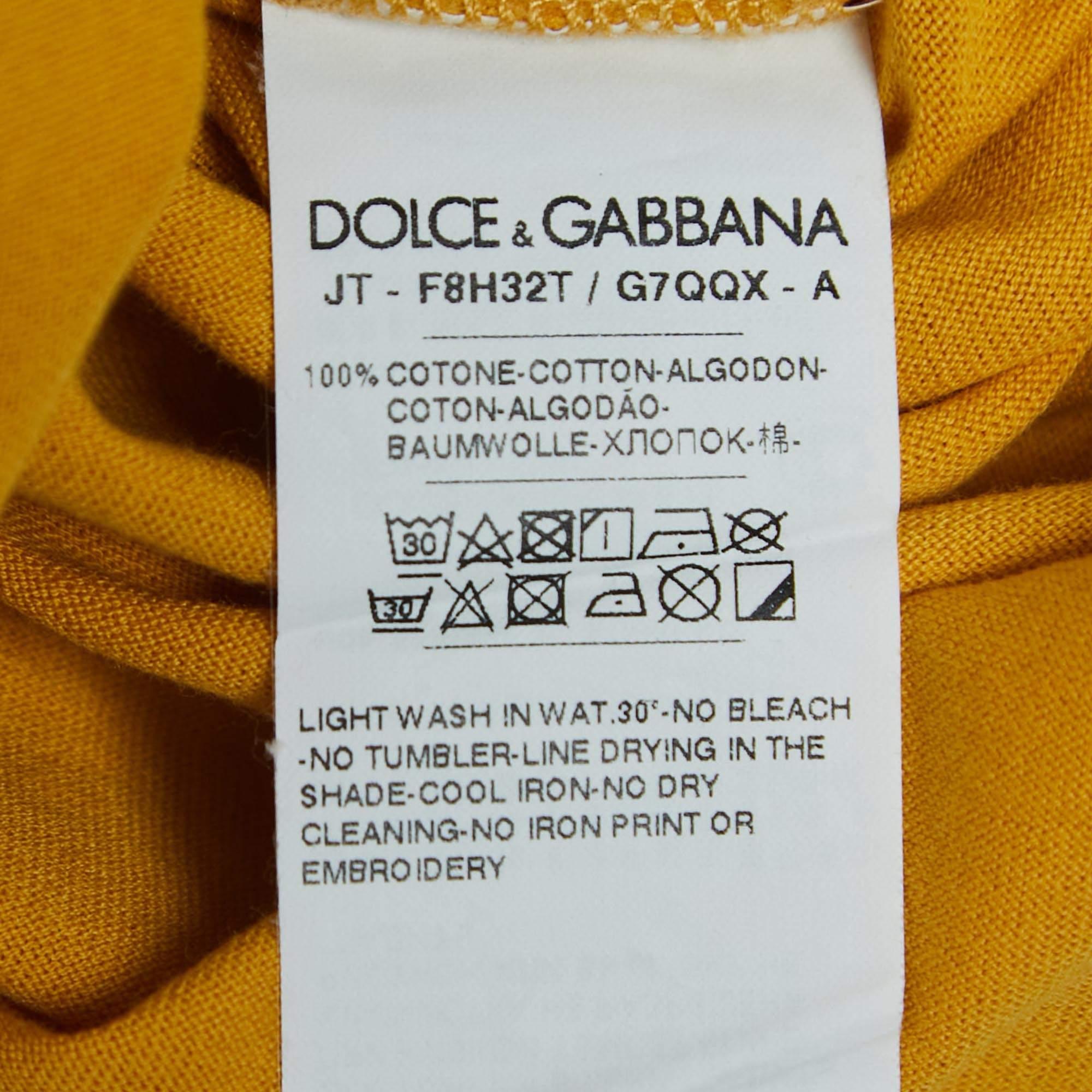 Women's Dolce & Gabbana Yellow Logo Print Cotton Short Sleeve T-Shirt XS For Sale