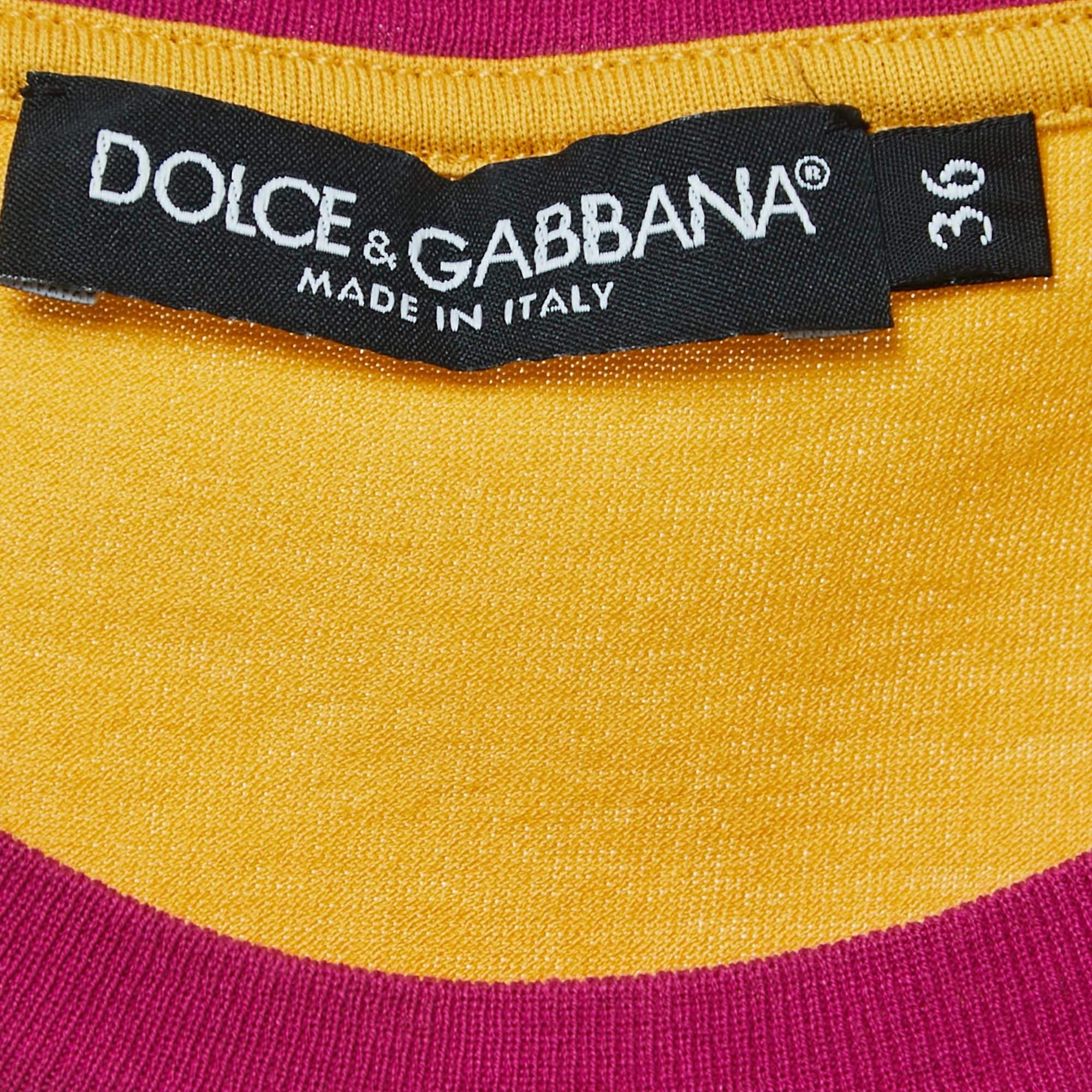 Dolce & Gabbana Yellow Logo Print Cotton Short Sleeve T-Shirt XS For Sale 1