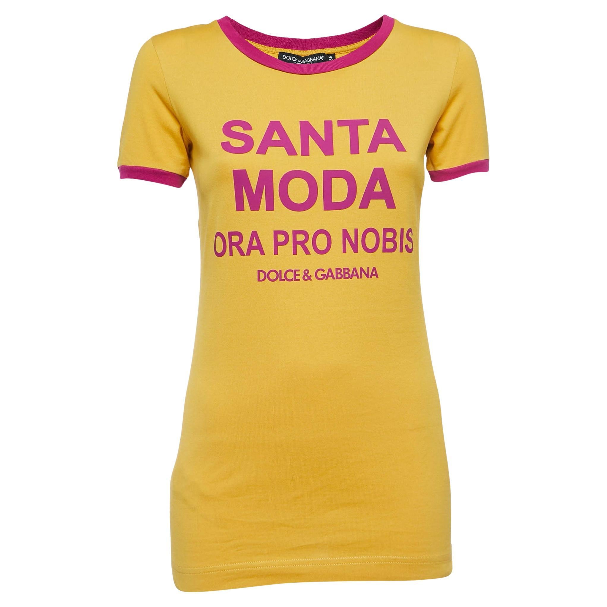 Dolce & Gabbana Yellow Logo Print Cotton Short Sleeve T-Shirt XS For Sale