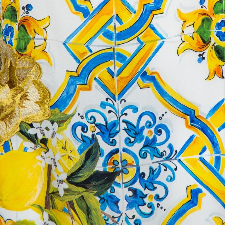 dolce and gabbana blue and yellow dress Dolce and Gabbana Yellow Majolica and Lemon Print Silk Blend One Shoulder  Gown M at 1stDibs