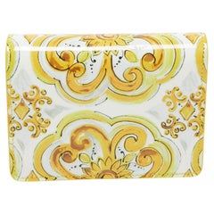 Dolce & Gabbana Yellow Majolica Print Patent and Leather Flap Card Case