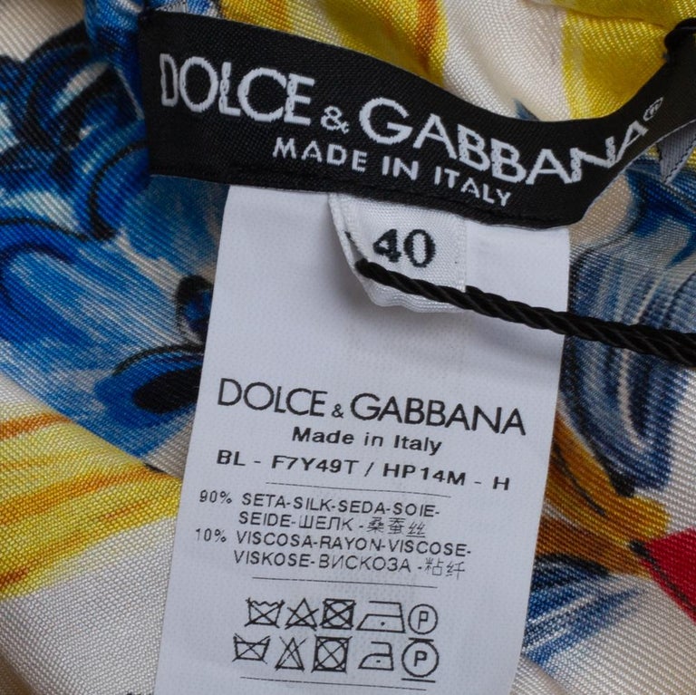 Dolce and Gabbana Yellow Majolica Print Silk Fringed Crop Top S at 1stDibs