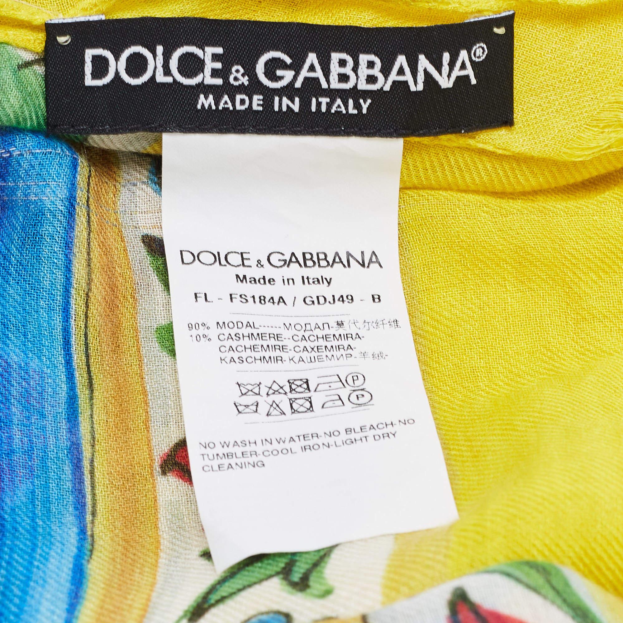 Dolce & Gabbana Yellow Majolica Printed Silk Gauze Scarf In Excellent Condition In Dubai, Al Qouz 2