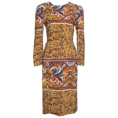 Dolce & Gabbana Yellow Mosaic Print Crepe Sheath Dress L