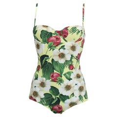 Dolce & Gabbana Yellow Multicolor Flowers Roses One Piece Swimsuit Swimwear