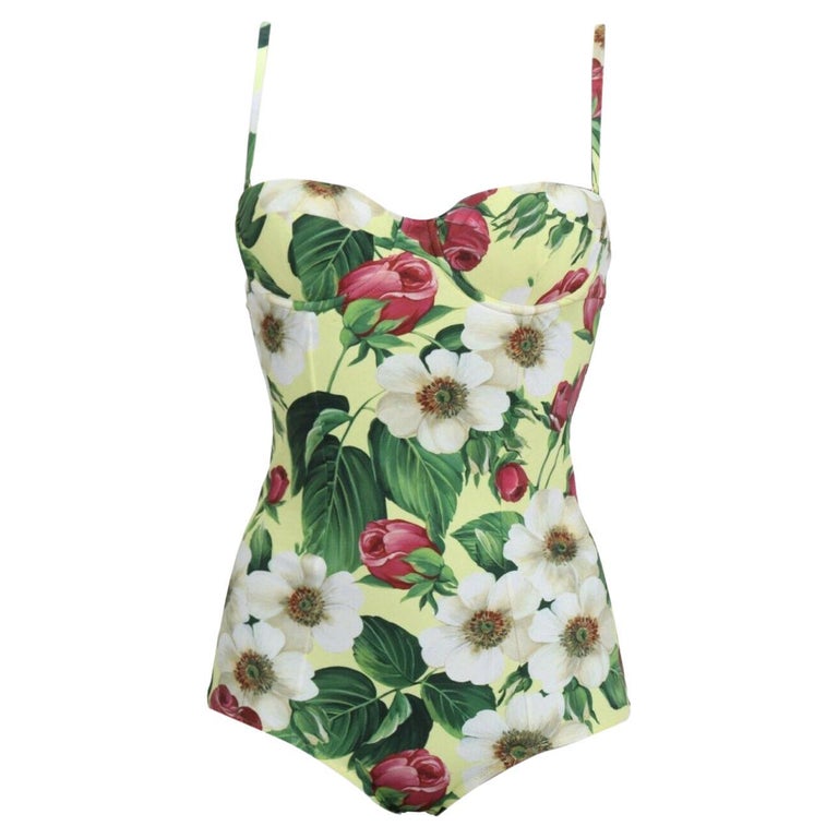 Dolce and Gabbana Yellow Multicolor Flowers Roses One Piece Swimsuit ...