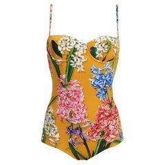 Dolce & Gabbana Gelb Mehrfarbige Hyazinth Blumen Einteiliger Badeanzug Badeanzug
