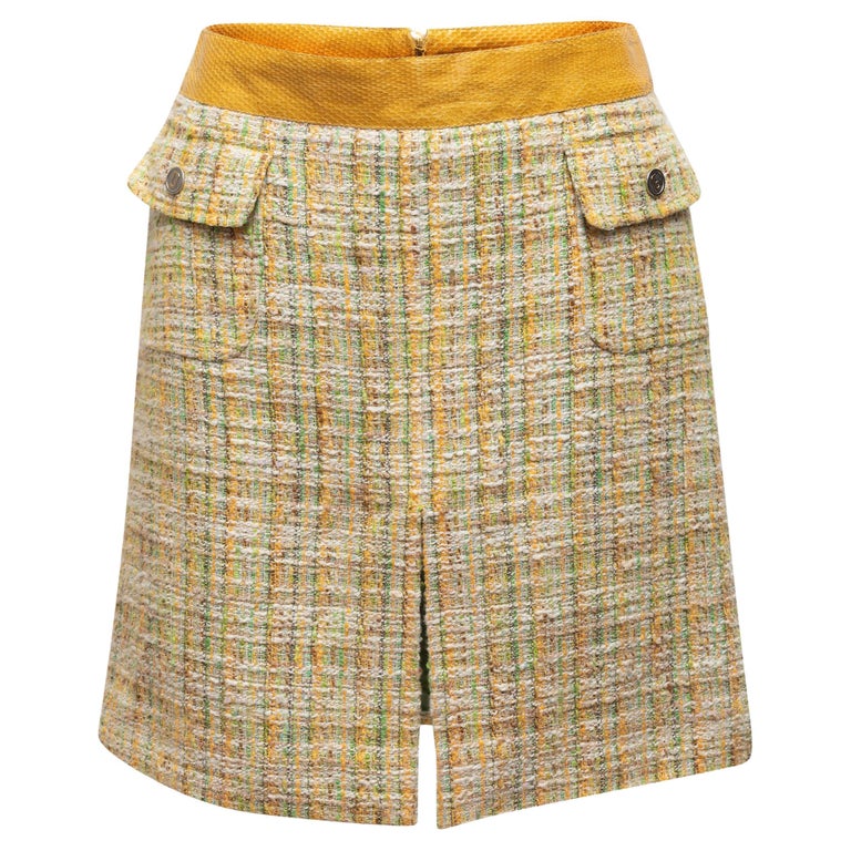 MSGM Fringed embellished bouclé-tweed skirt