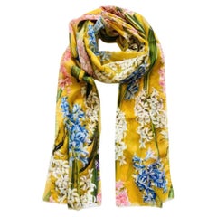 Dolce & Gabbana Yellow Multicolour Flowers Printed Silk Scarf