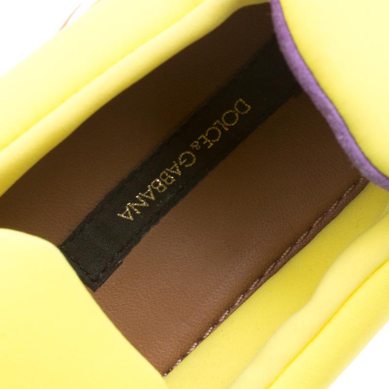 Dolce & Gabbana Yellow Neoprene Barcelona Embellished Slip On Sneakers Size 37 In Excellent Condition In Dubai, Al Qouz 2