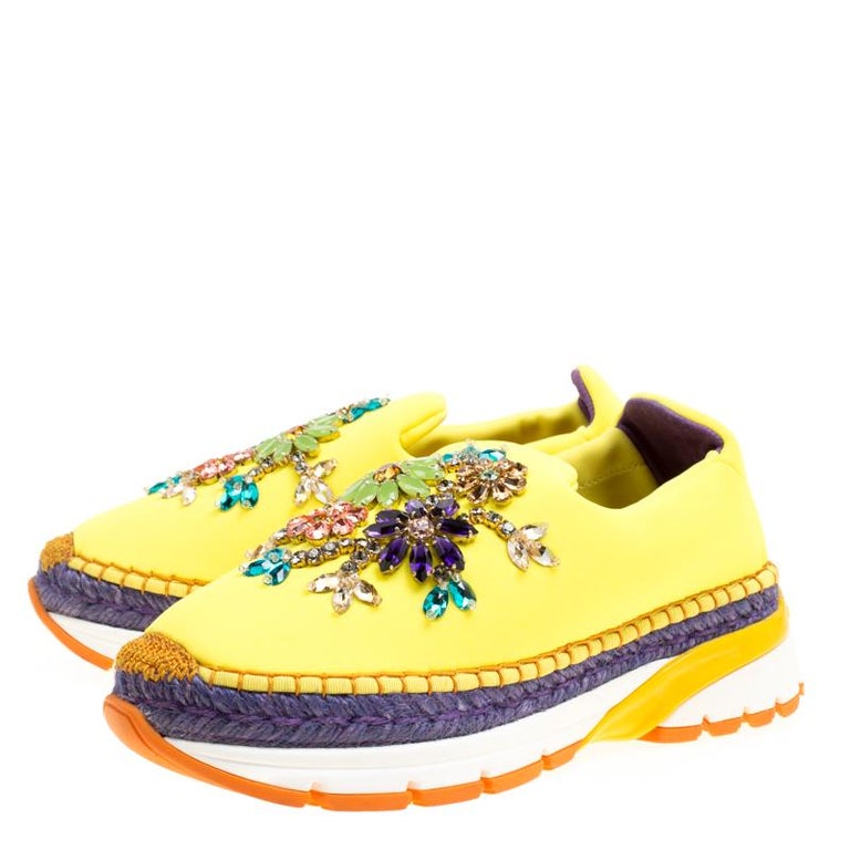 Dolce And Gabbana Yellow Neoprene Barcelona Embellished Slip On Sneakers Size 37 For Sale At 1stdibs