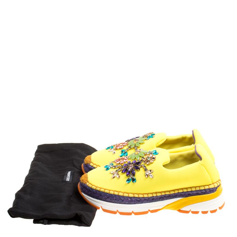 Dolce & Gabbana Yellow Neoprene Barcelona Embellished Slip On Sneakers Size 37 1