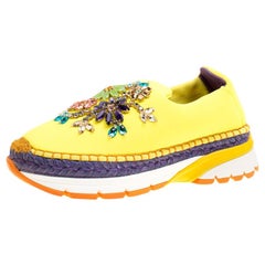 Dolce & Gabbana Yellow Neoprene Barcelona Embellished Slip On Sneakers Size 37
