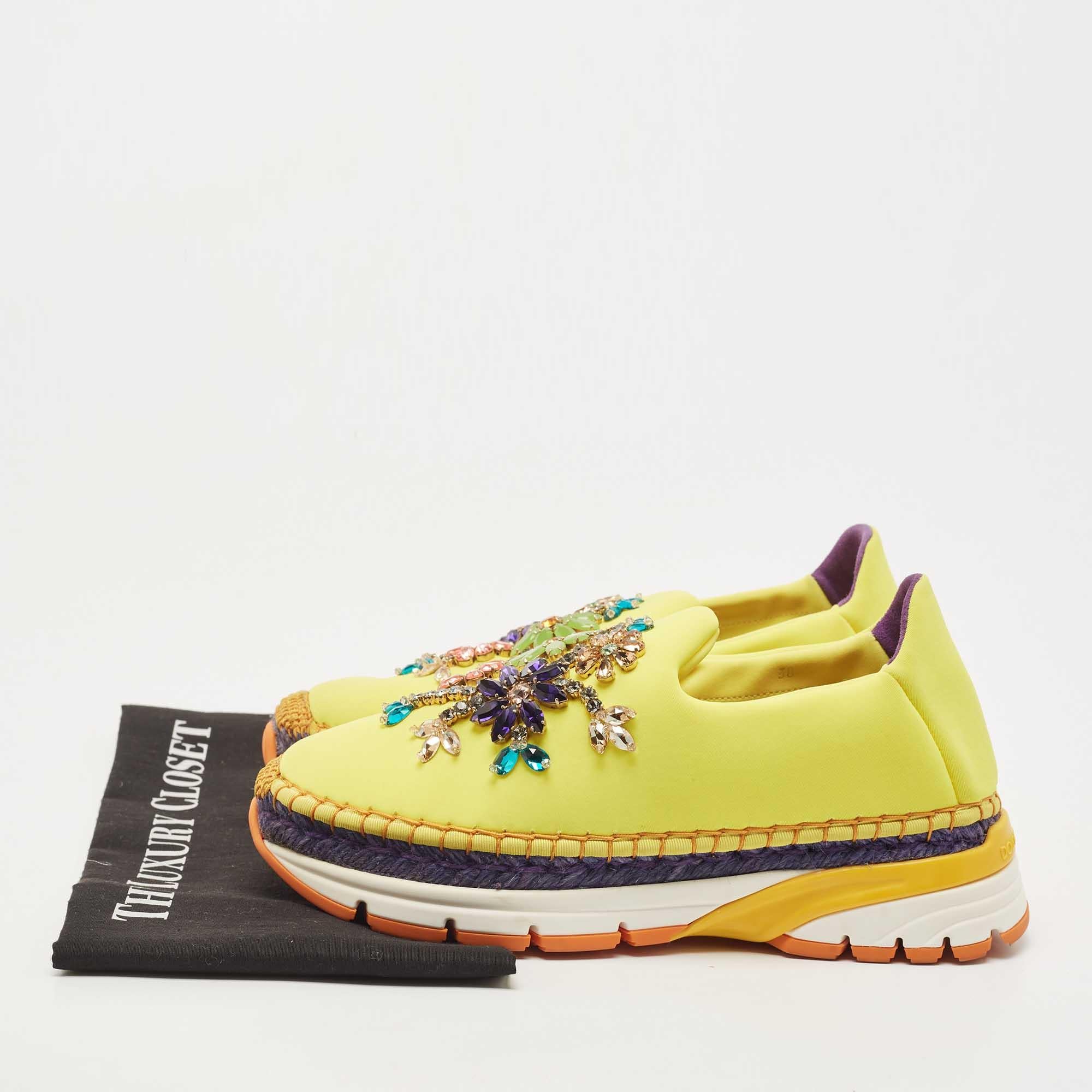 Dolce & Gabbana Yellow Neoprene Barcelona Embellished Slip On Sneakers Size 38 For Sale 5