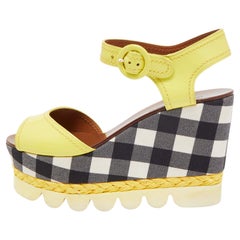 Dolce & Gabbana Yellow Patent Leather Checked Wedge Sandals 